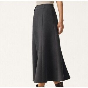 OGL FuzzLuxe Soft Cozy Wool Blend High Waisted Umbrella Hem Midi Skirt Gray XL